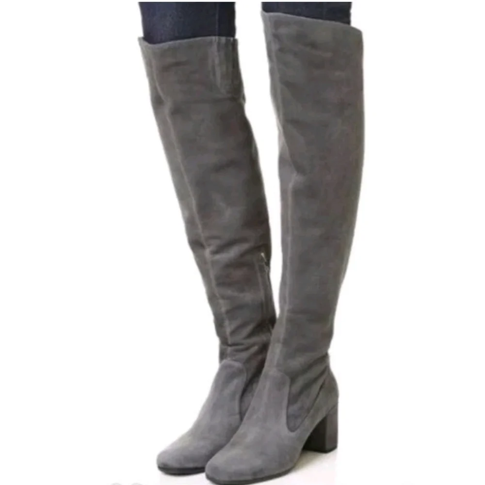 Steve Madden Jacoby Over the Knee Vegan Suede Boots Gray Size 7.5 Pointed Toe